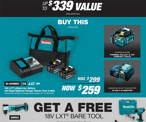 screen capture of Makita USA Spring 2024 free tool promo ad