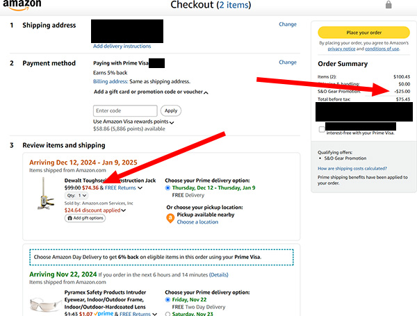 Amazon Dewalt Construction Jack Checkout Screen Capture