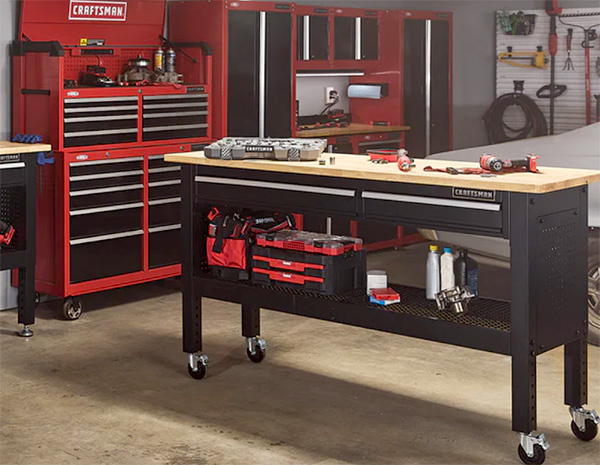 Craftsman Garage Setup with Storage and Workbench