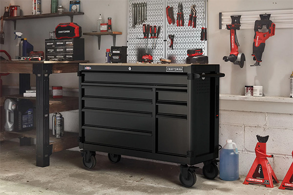 Craftsman Garage Setup with Tool Box and Workbench